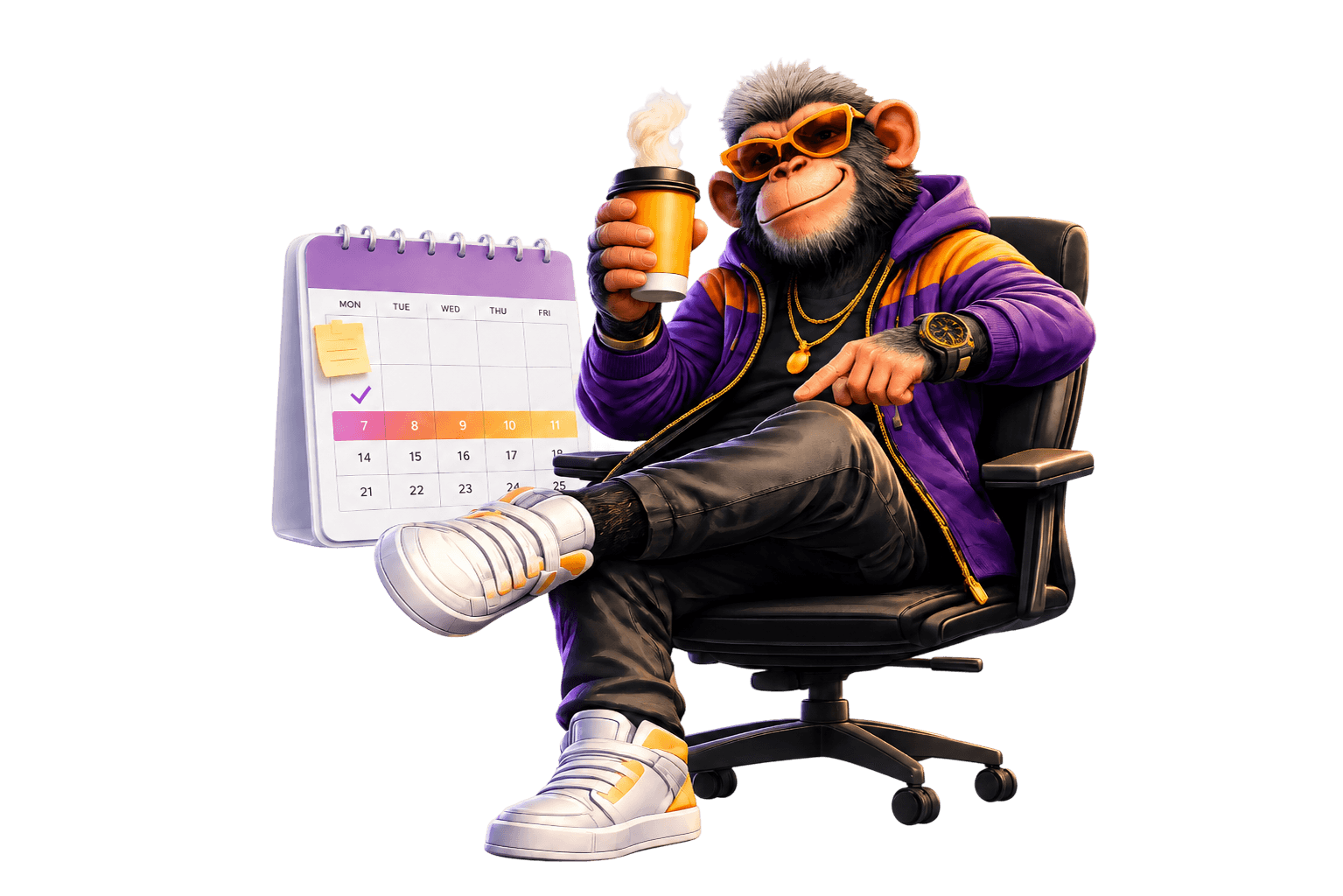 La mascota de Fotbo toma café junto a un calendario